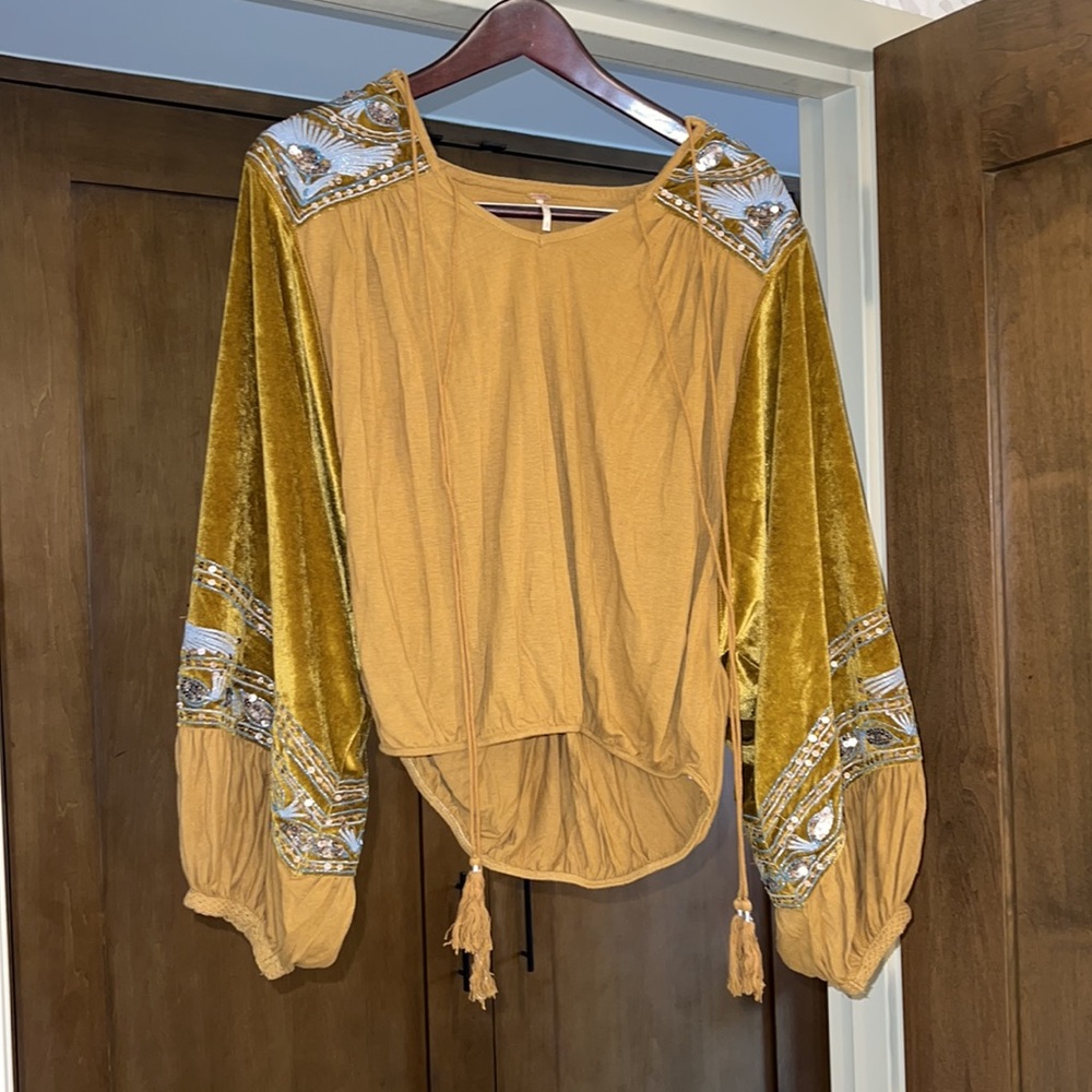 NWOT Free People | Velvet Embellished Long Sleeve